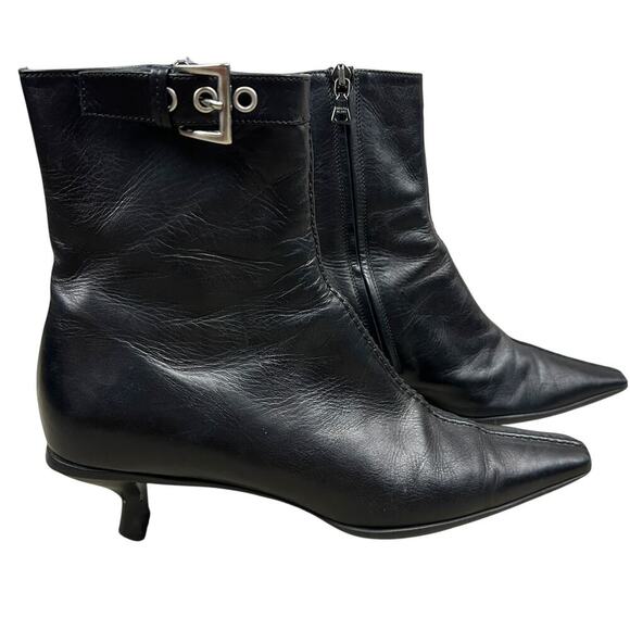 Prada Black Lamb Leather 90s Y2K Pointed Toe Zip Ankle Kitten Heel 7 - Picture 3 of 10